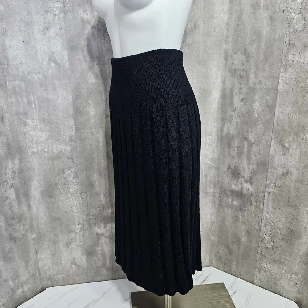 Vintage‎ 70s Its Pure Gould Black Knit Skirt Wide Ribbed Elastic Waistband Midi